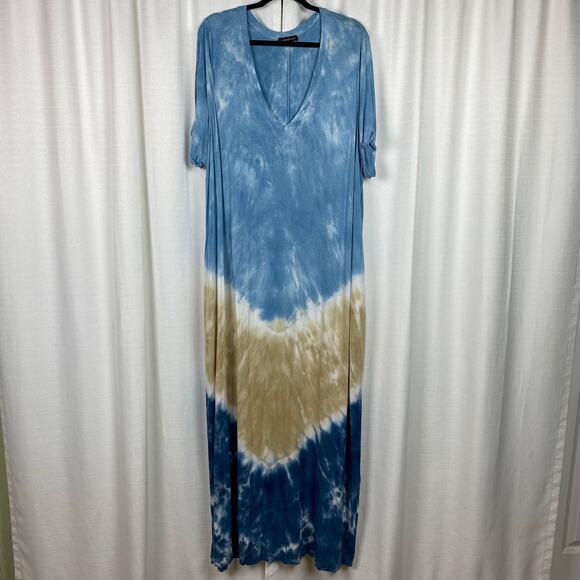 Lane Bryant Blue&Brown Tie Dye Short Sleeve Maxi Dress Sz.22/24 - Picture 2 of 12